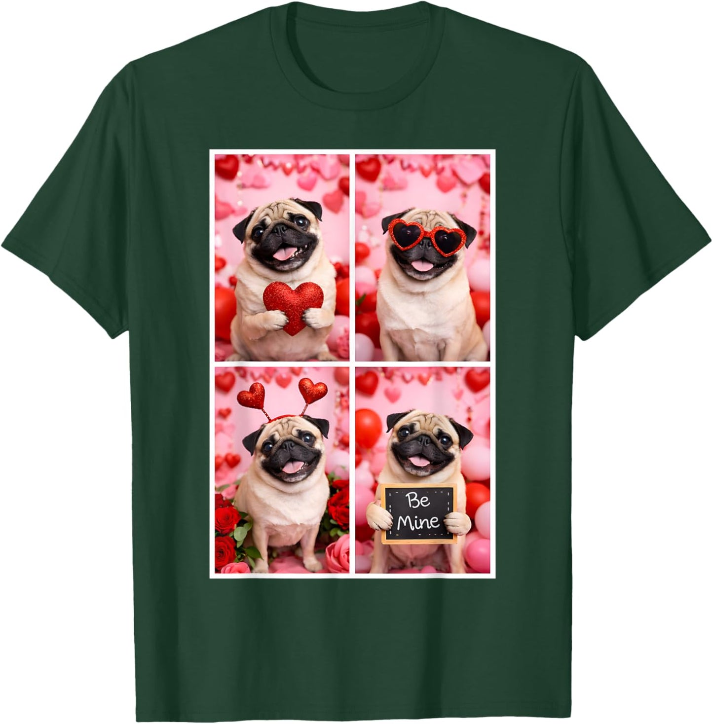 Photobooth Pug Valentines Day Dog Love T-Shirt - T-Shirt | Forest