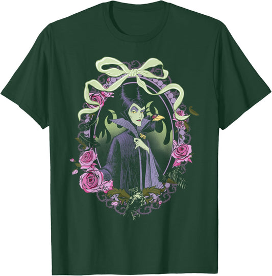 Disney Villains Maleficent Bow and Floral Frame Portrait T-Shirt - T-Shirt | Forest