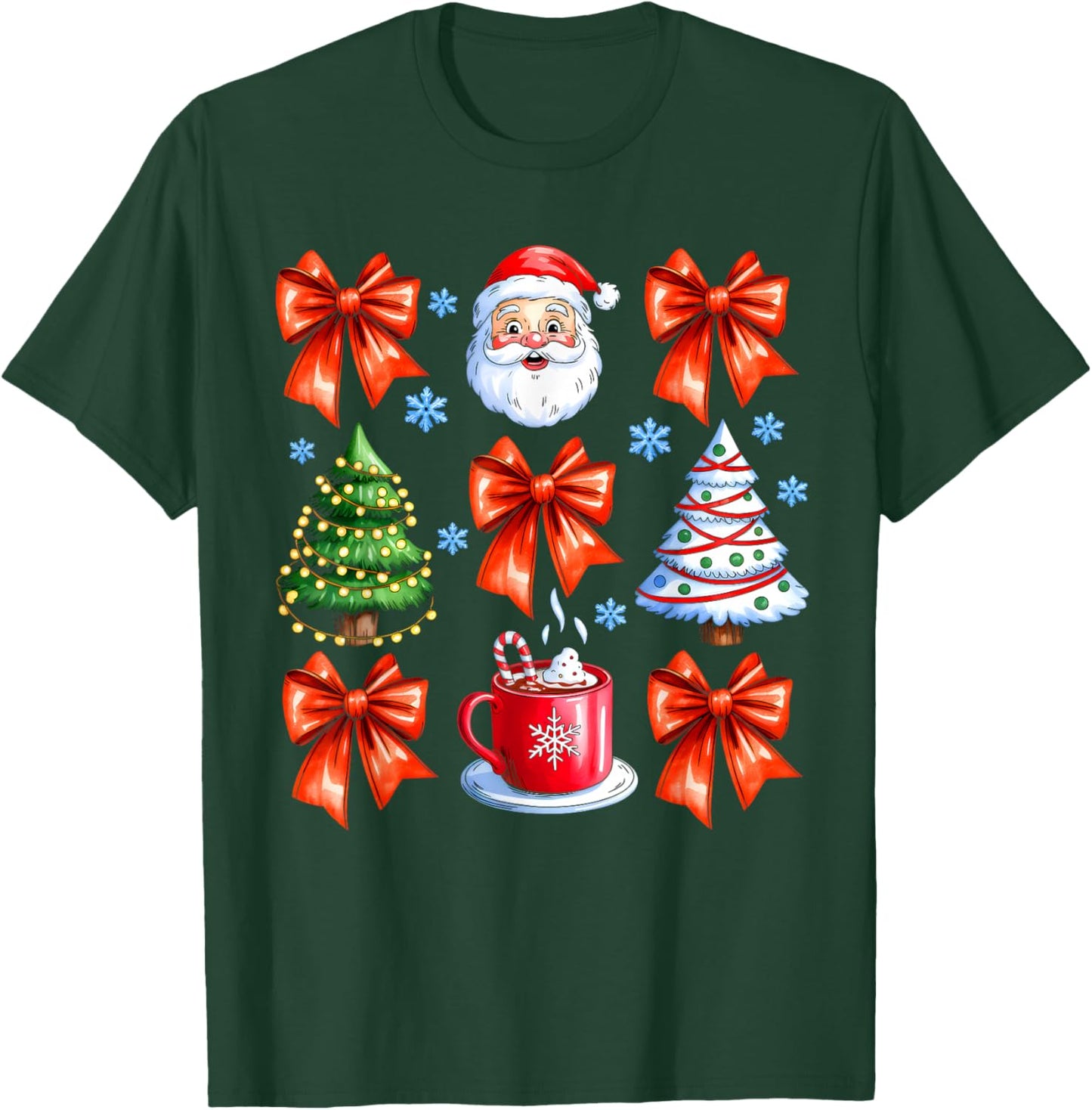Coquette Bow Santa Christmas Tree Cake Candy Cane Girly Xmas T-Shirt - T-Shirt | Forest