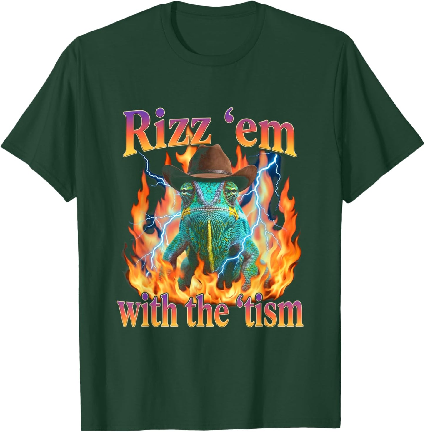 Rizz Em with The Tism Cowboy Chameleon Y2K Bootleg T-Shirt - T-Shirt | Forest