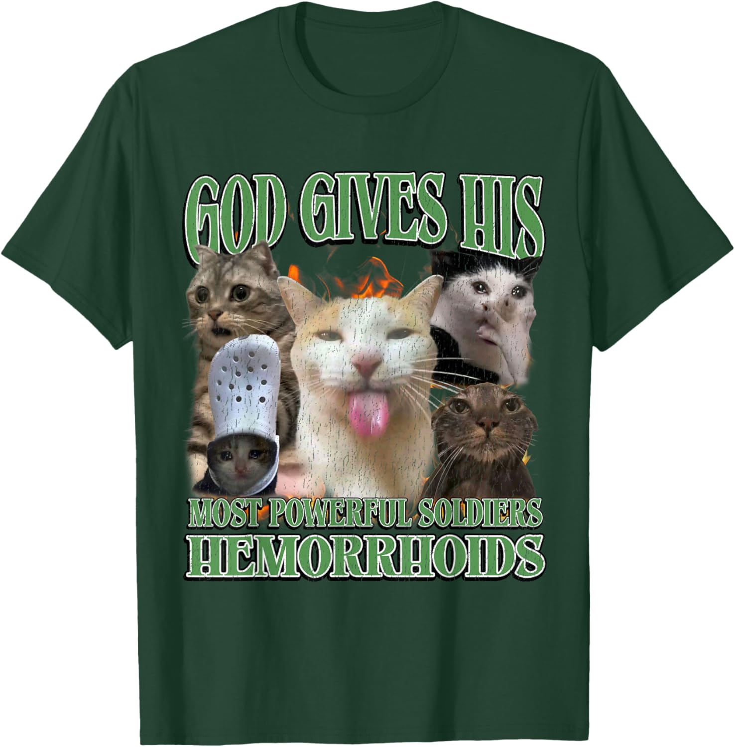 God Gives His Most Powerful Hemorrhoids Funny Cat Meme T-Shirt - T-Shirt | Forest