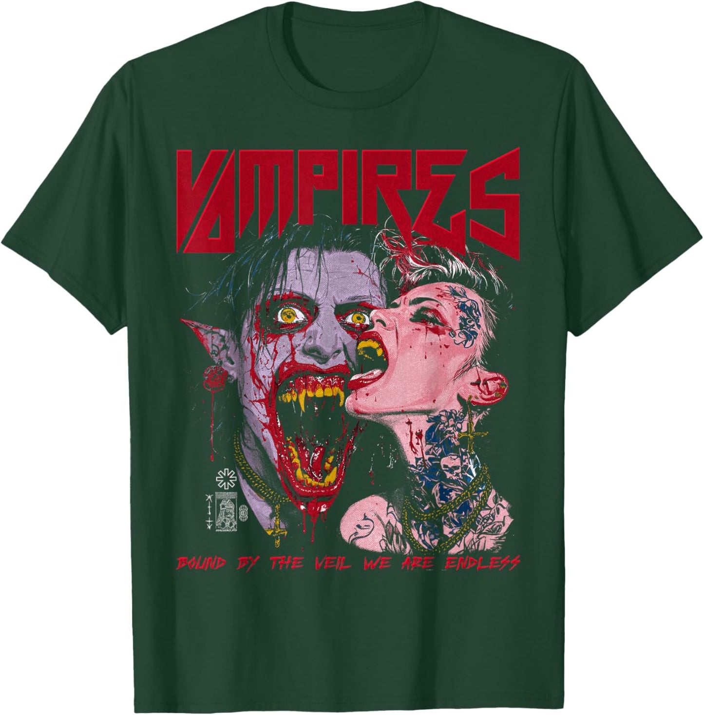Spooky Halloween Vampire Couple Vintage Horror Goth Punk Alt T-Shirt - T-Shirt | Forest
