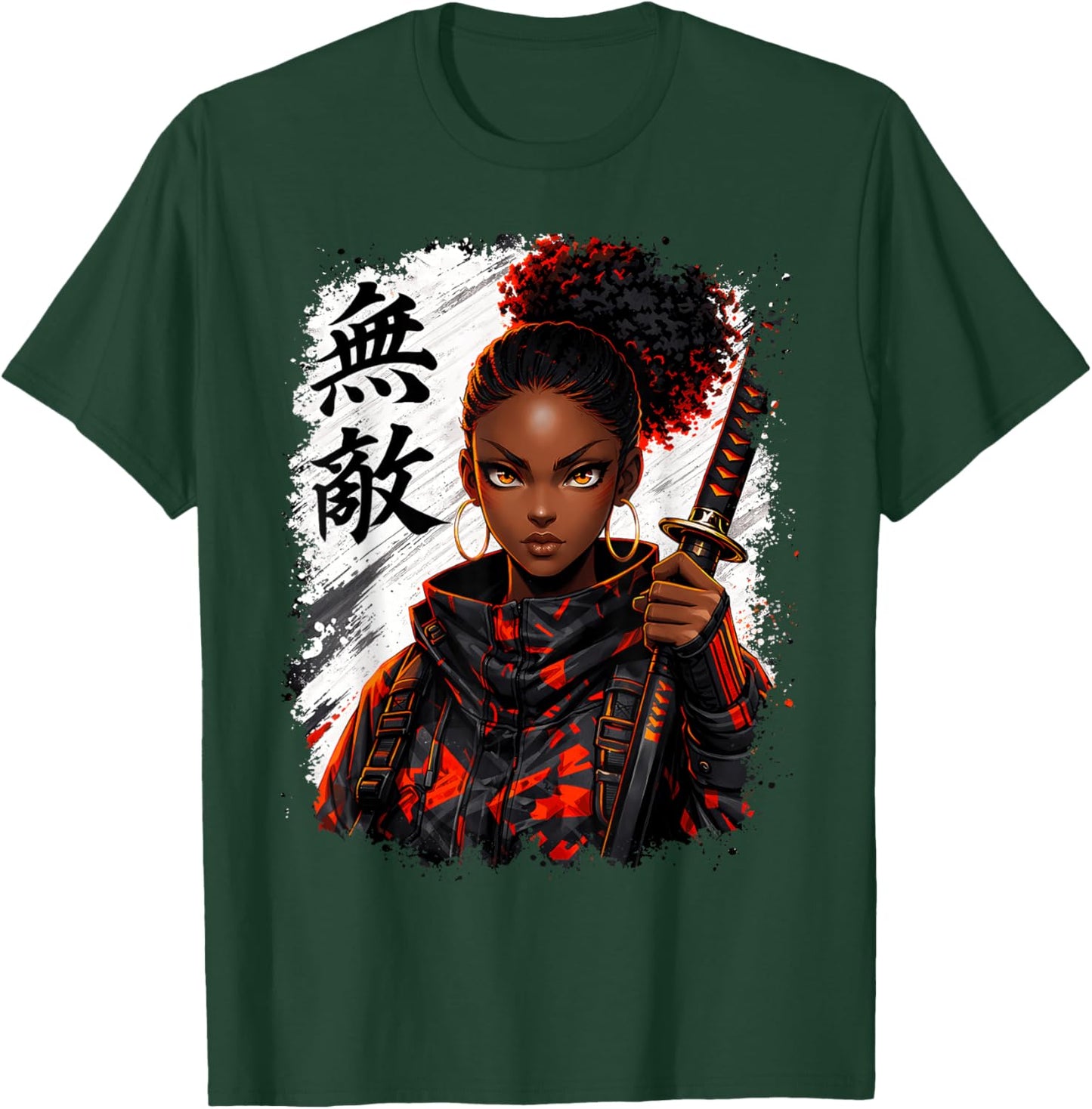 Black Samurai Girl Anime Warrior Afro African Pride T-Shirt - T-Shirt | Forest