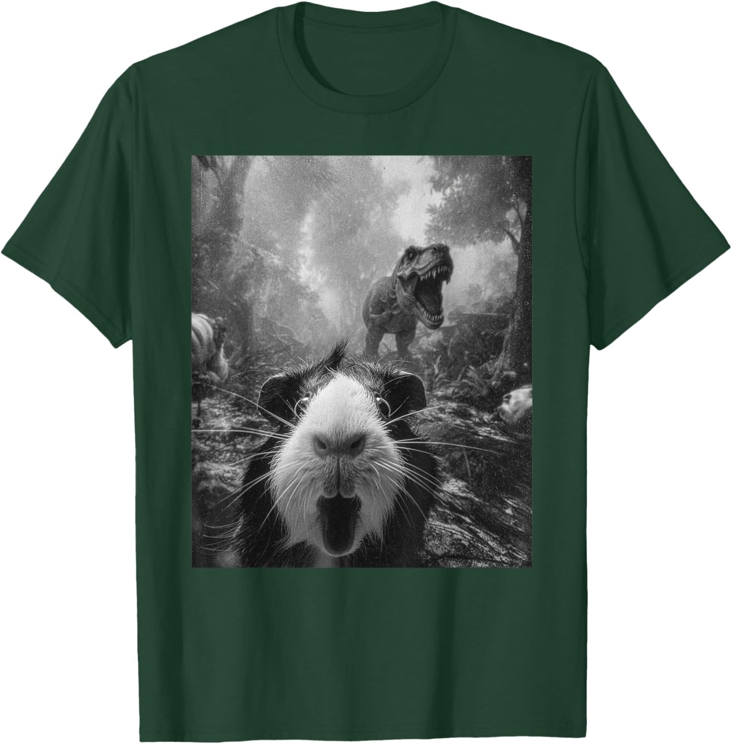 Funny Guinea Pig Selfie with T-Rex Dinosaur Dino Graphic T-Shirt - T-Shirt | Forest