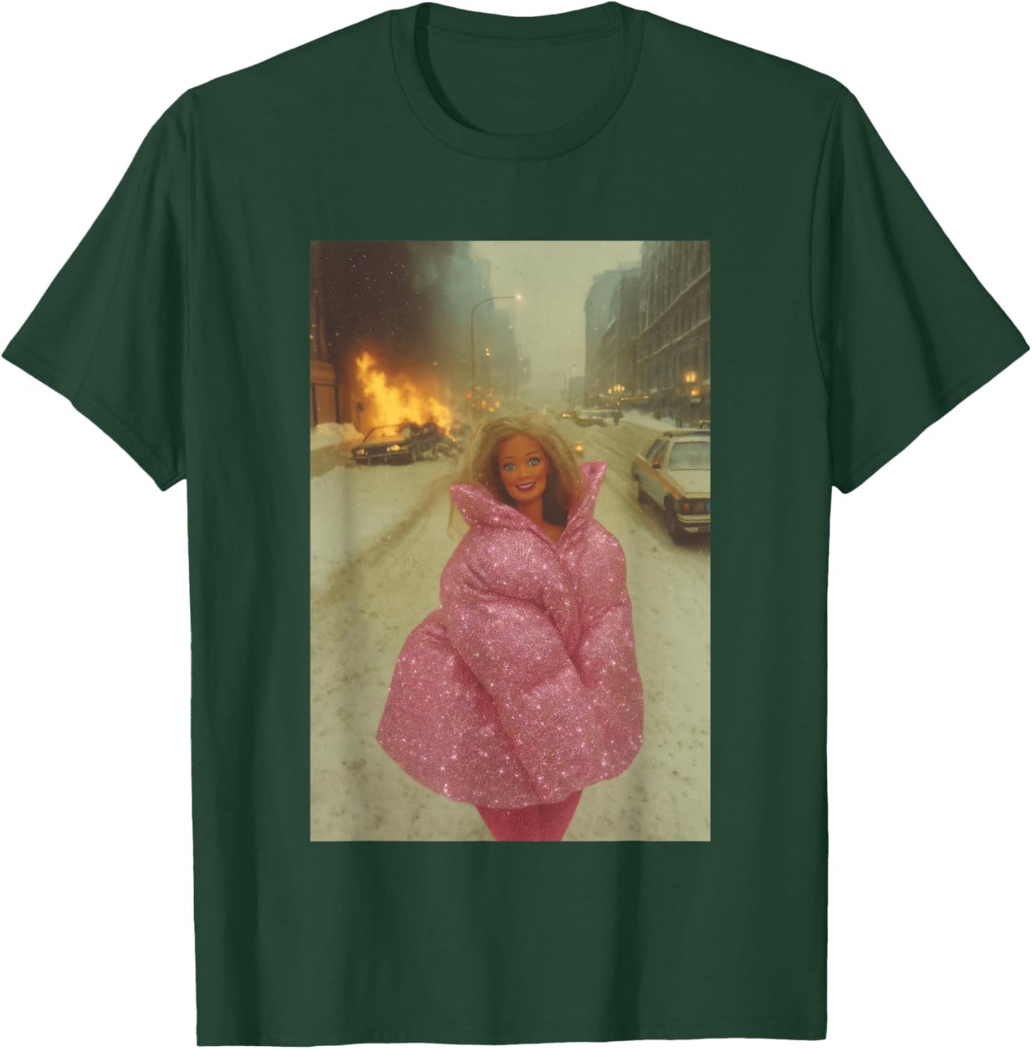 Funny Chaotic Disaster Doll Burning Background on fire Meme T-Shirt - T-Shirt | Forest