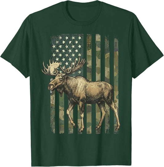 Moose USA Flag Alaska Wildlife T-Shirt - T-Shirt | Forest