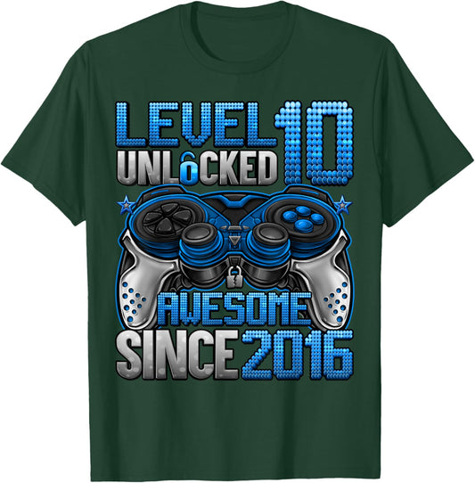 Level 10 Unlocked 10 Year Old Gifts Boys 10th Birthday Boy T-Shirt - T-Shirt | Forest