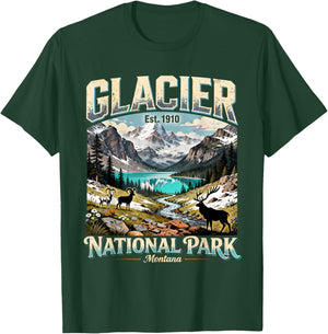 Glacier National Park Montana Vintage Nature Art T-Shirt - T-Shirt | Forest