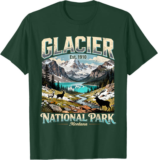 Glacier National Park Montana Vintage Nature Art T-Shirt - T-Shirt | Forest