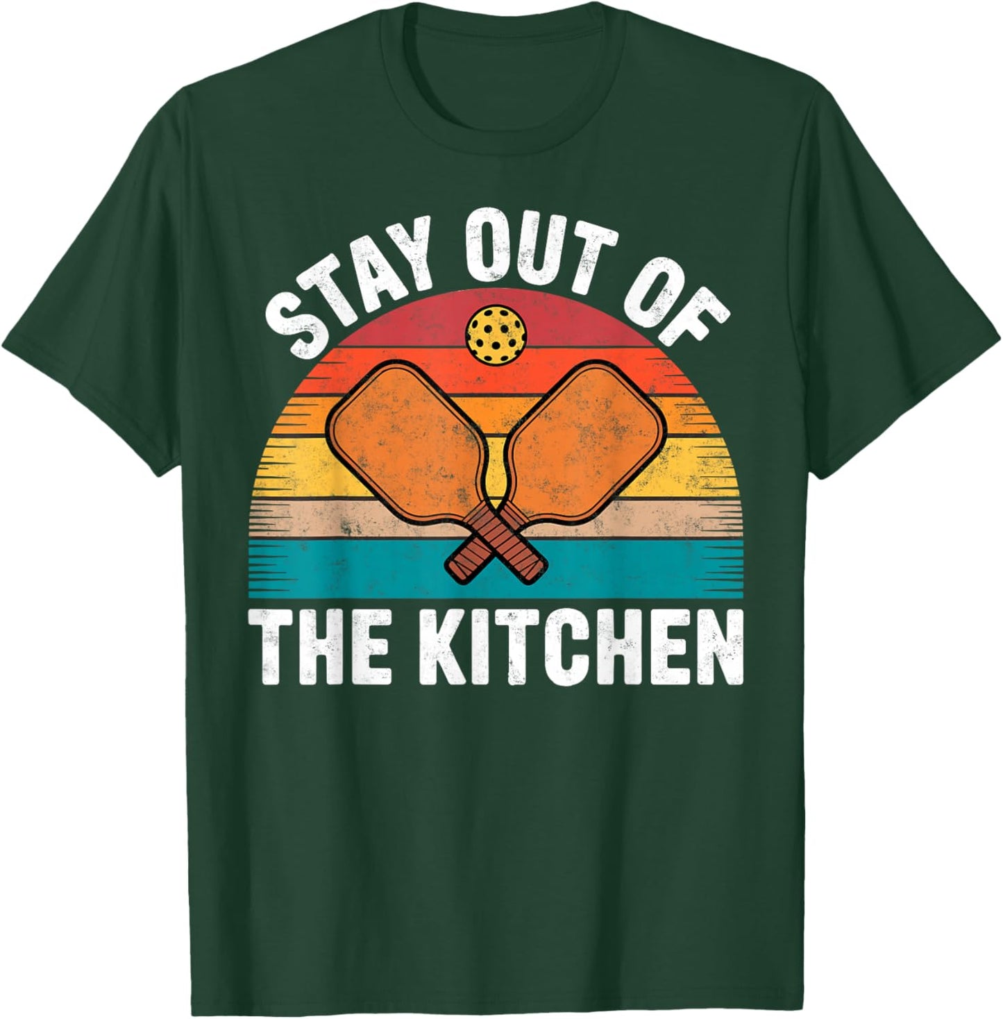 Vintage Stay Out of The Kitchen Pickleball Joke Squad Court T-Shirt - T-Shirt | Forest