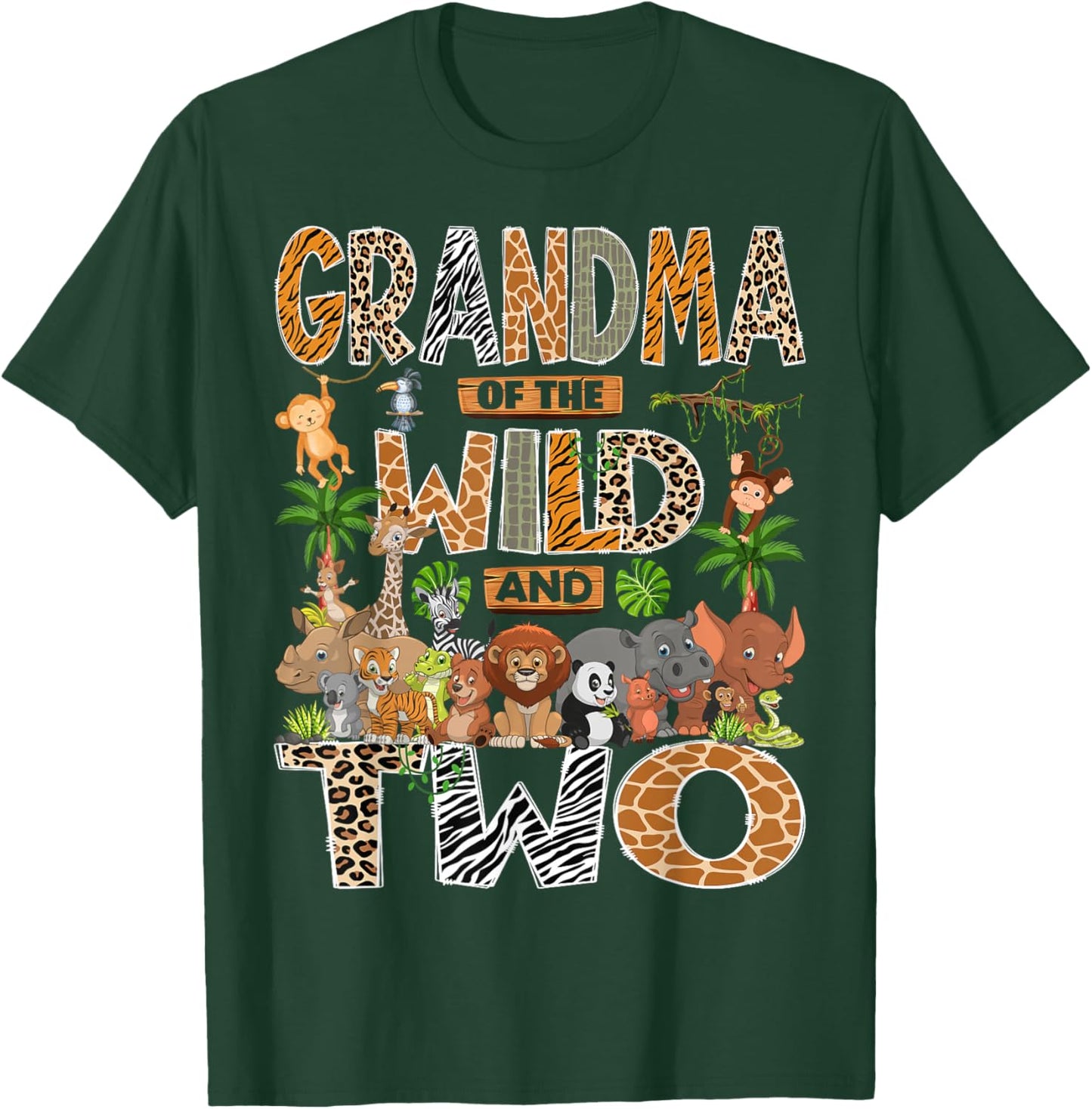 Grandma of The Wild & Two 2nd Birthday Boy Safari Jungle T-Shirt - T-Shirt | Forest