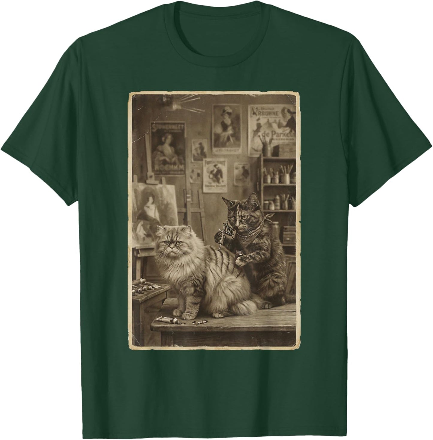 Vintage Sepia Cat Tattoo Artist – Funny Victorian Style T-Shirt - T-Shirt | Forest