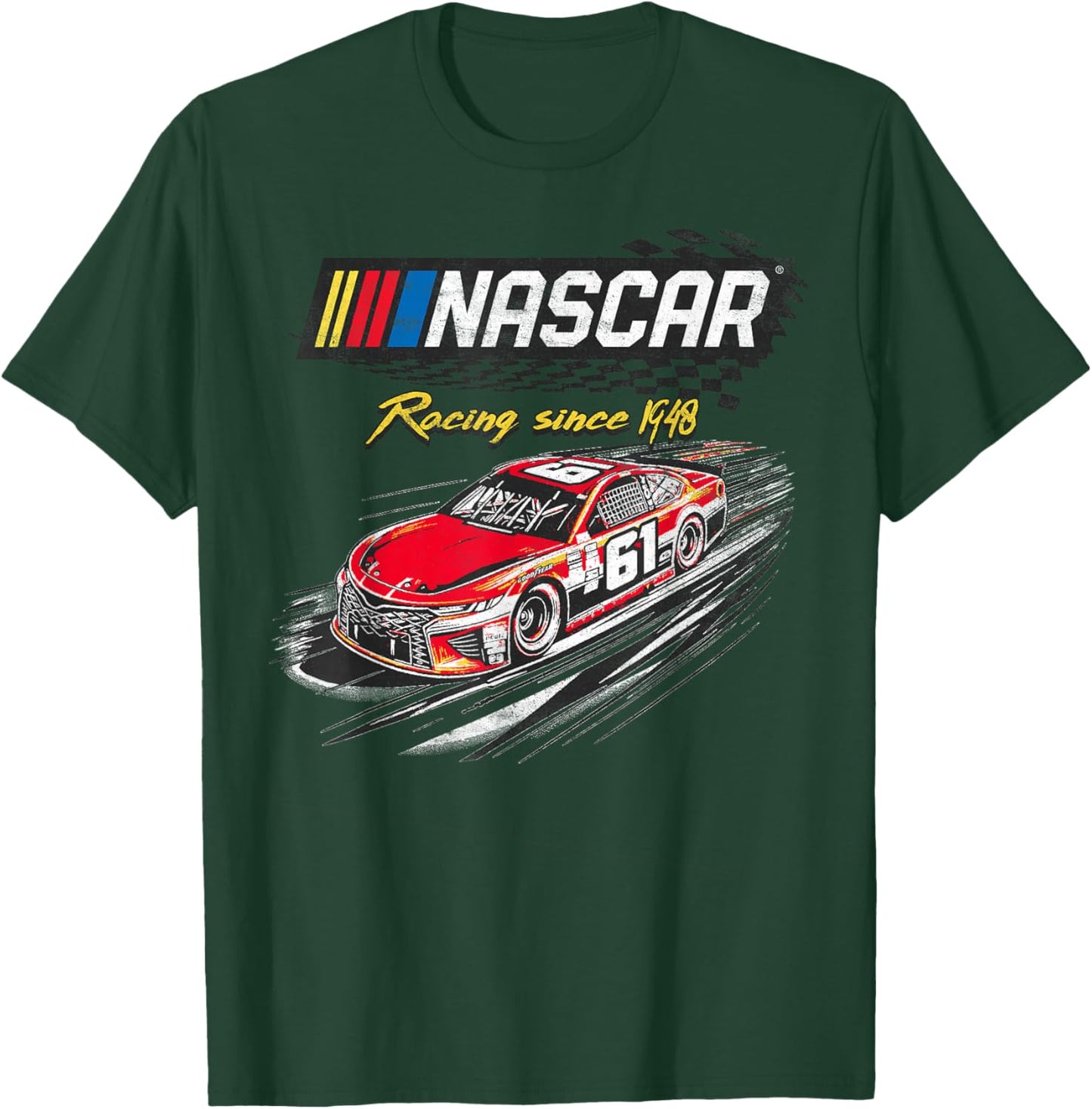 NASCAR Racing Since 1948 Checker Racing Distressed Poster T-Shirt - T-Shirt | Forest