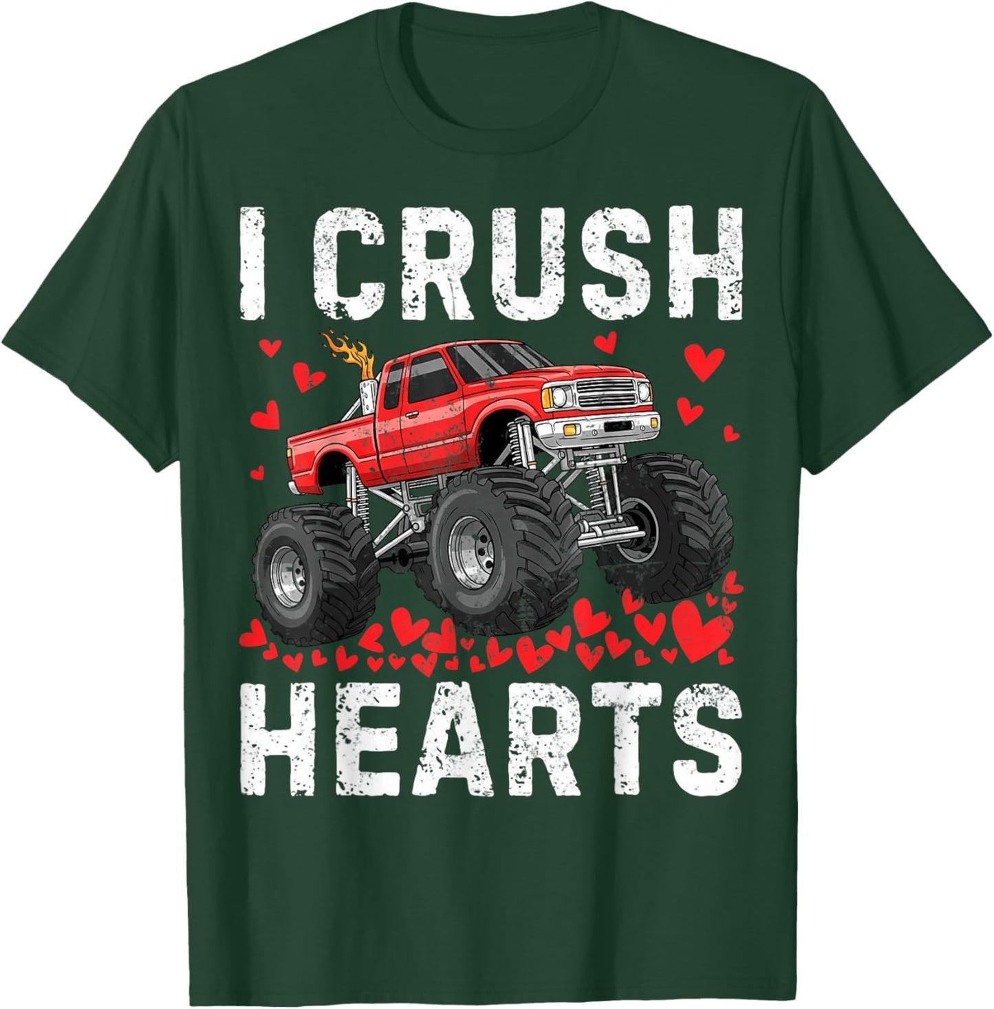 I Crush Hearts Monster Truck Boy Kids Toddler Valentines Day T-Shirt - T-Shirt | Forest