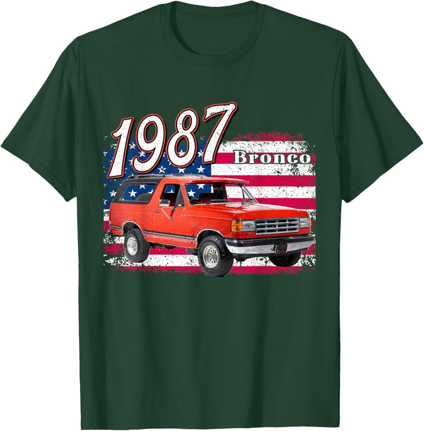1987 87 Bronco Red Classic Vintage Old Car USA Flag T-Shirt - T-Shirt | Forest