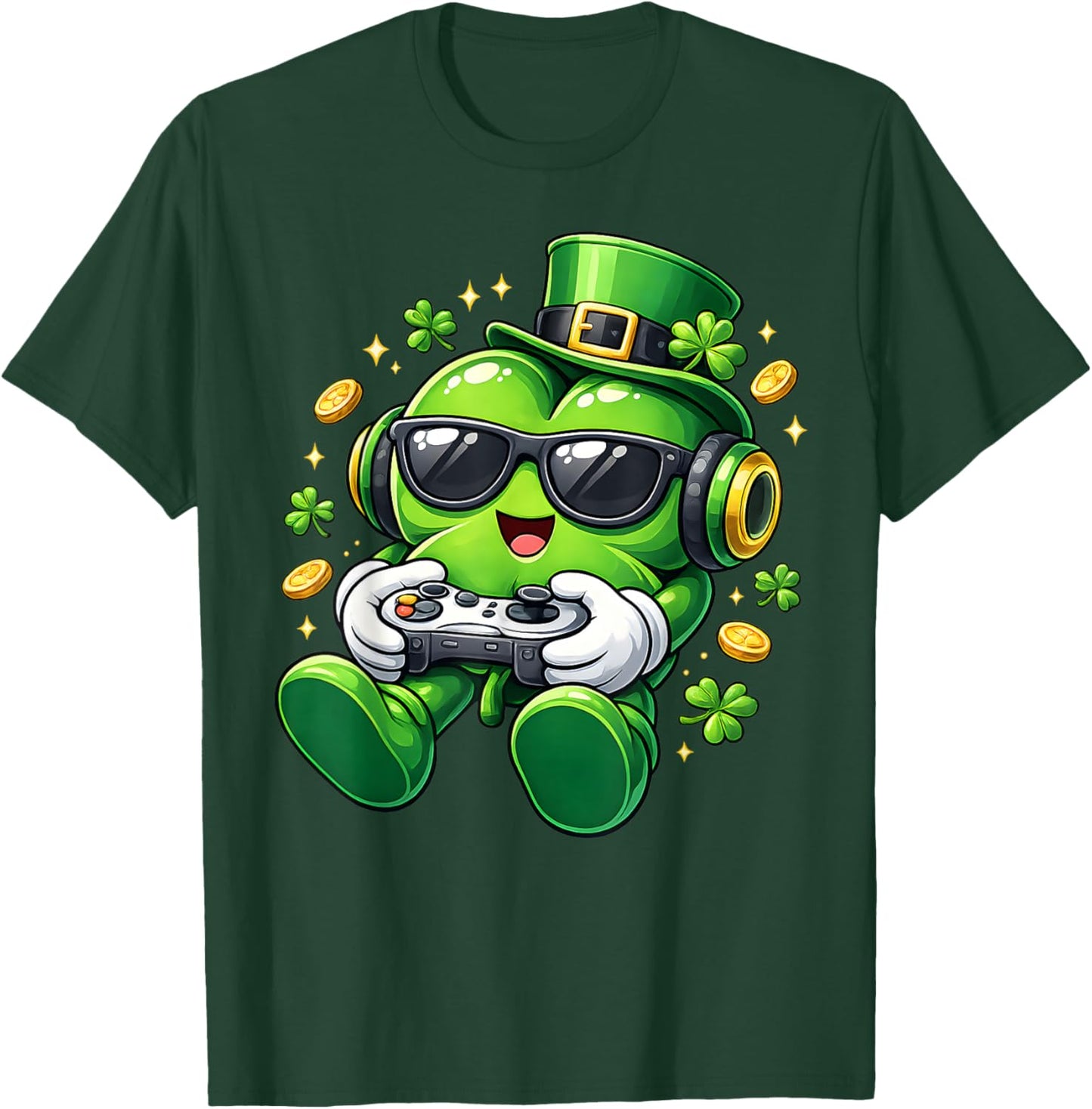 Video Game Shamrock St Patricks Day Gamer Boys Kids Gaming T-Shirt - T-Shirt | Forest