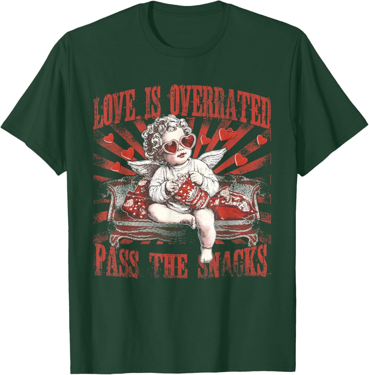 Love is Overrated Pass The Snacks, Funny Valentine Day Cupid T-Shirt - T-Shirt | Forest