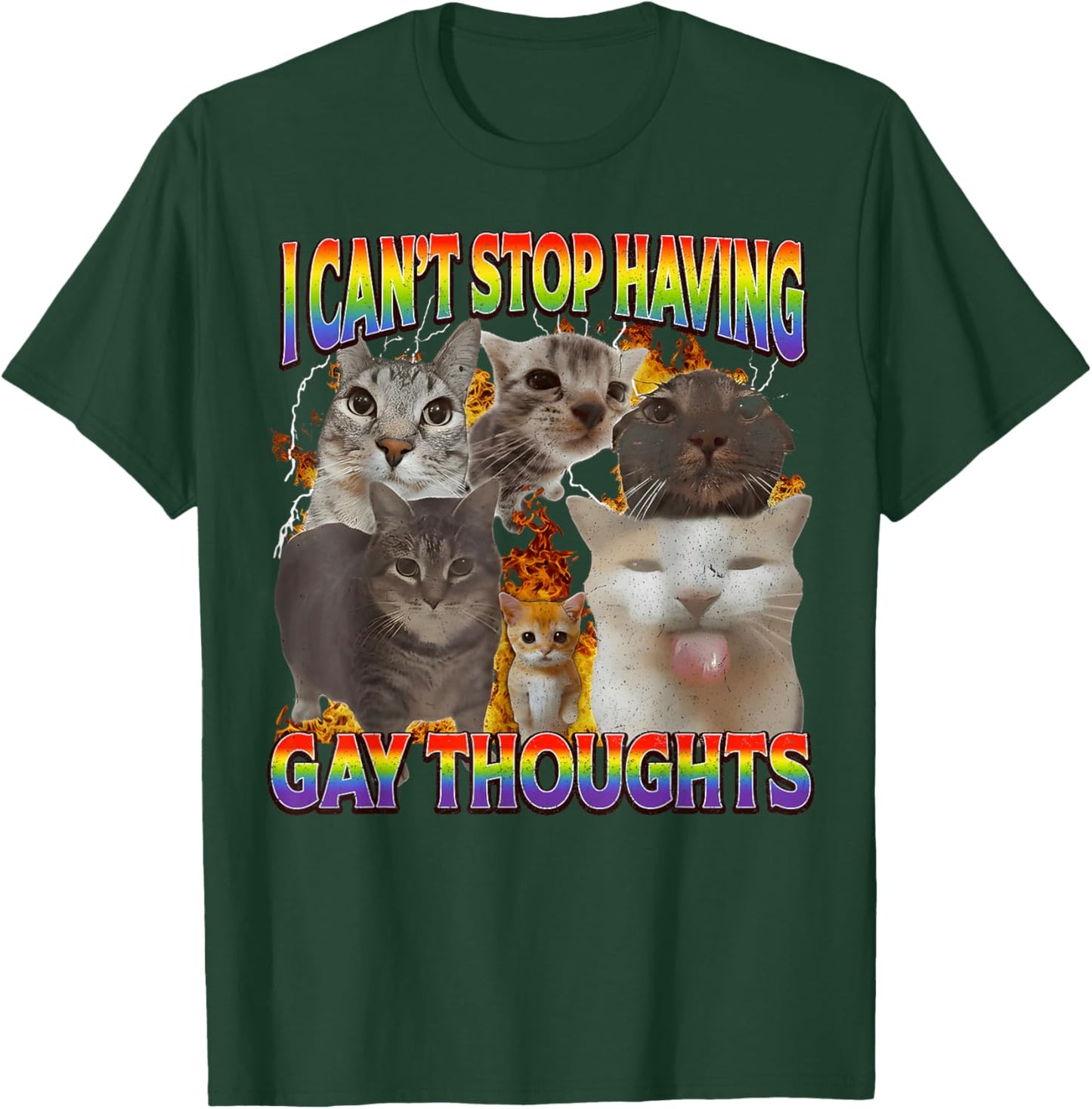 Can't Stop Having Gay Thoughts Funny Cat Meme Bootleg T-Shirt - T-Shirt | Forest