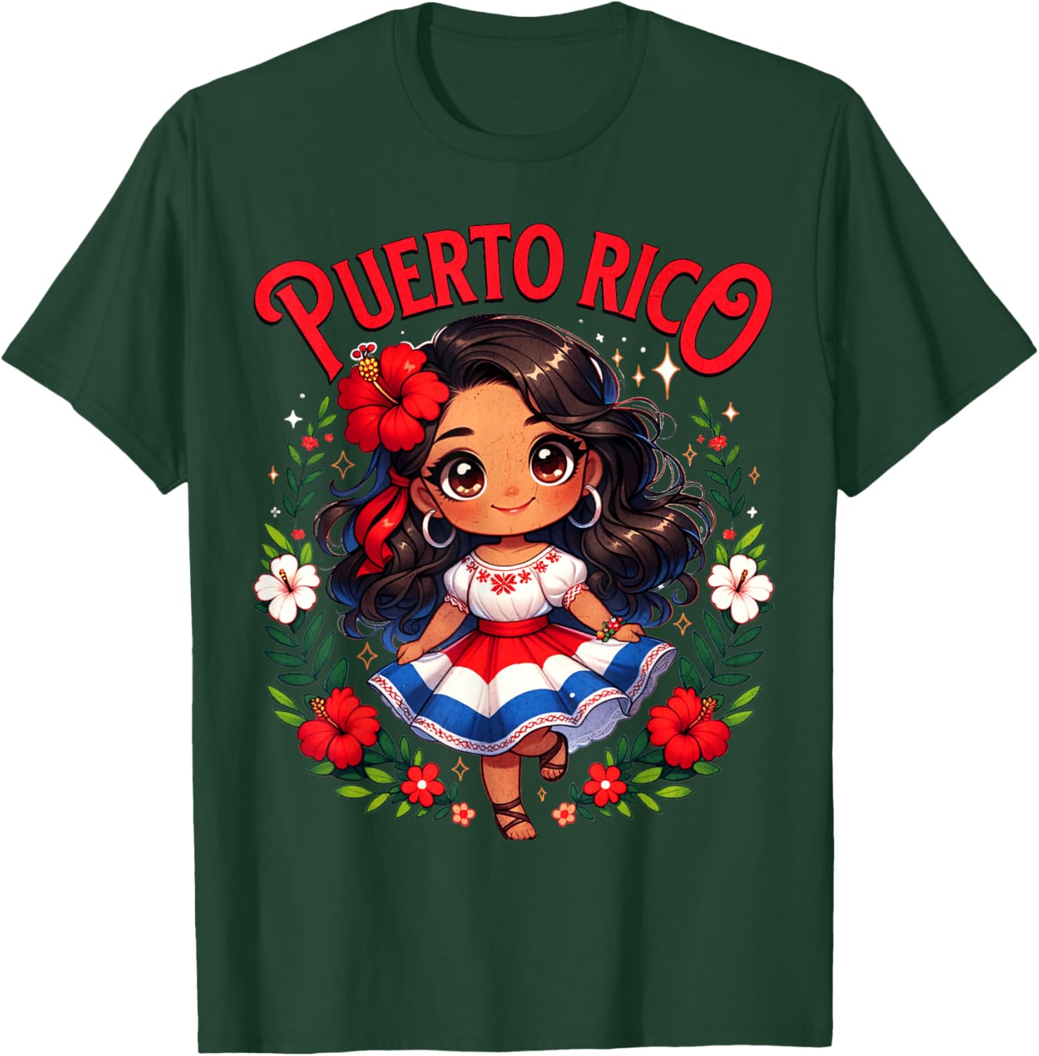 Puerto Rican Girl Culture Pride Cute Girl Traditional Dress T-Shirt - T-Shirt | Forest