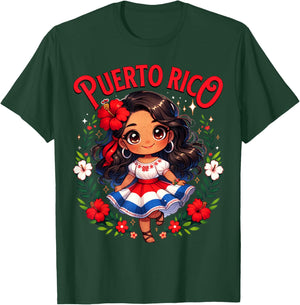 Puerto Rican Girl Culture Pride Cute Girl Traditional Dress T-Shirt - T-Shirt | Forest