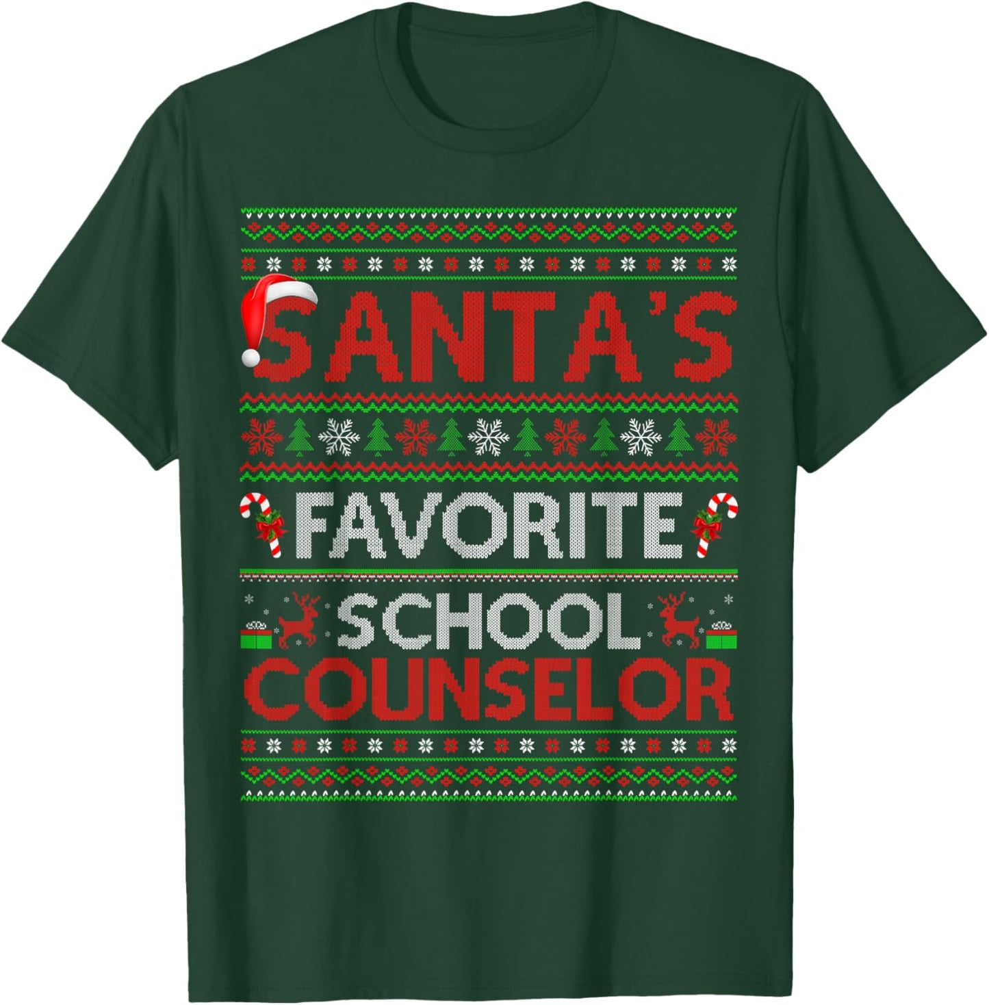 Santa Favorite School Counselor Ugly Christmas Sweaters Xmas T-Shirt - T-Shirt | Forest