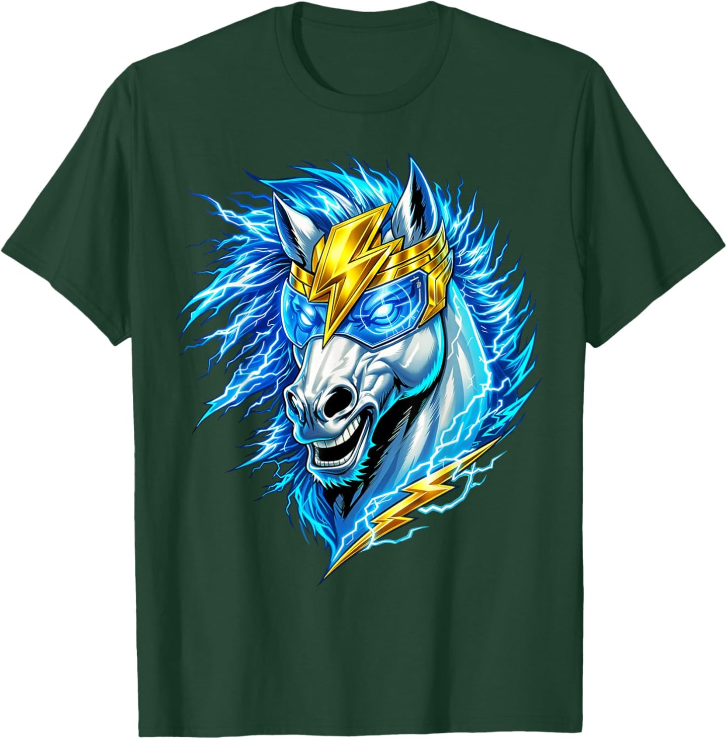 Charger Horse Lightning Bolt Stallion Women Kids T-Shirt - T-Shirt | Forest