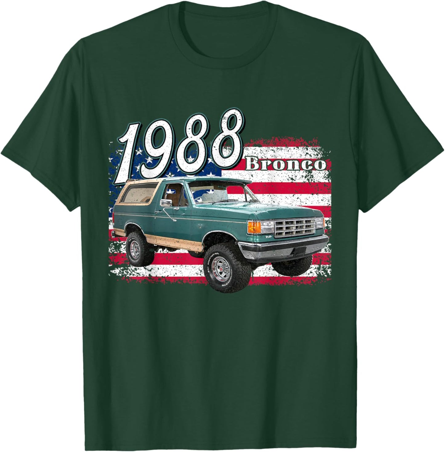 1988 88 Bronco Blue Classic Vintage Old Car USA Flag T-Shirt - T-Shirt | Forest
