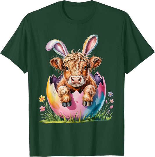 Cute Easter Highland Cow Spring Egg Cows Lover Bunny Ears T-Shirt - T-Shirt | Forest