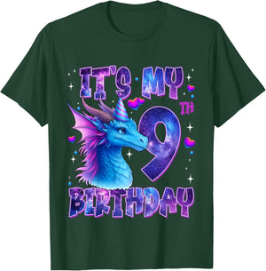 It's My 9th Birthday Dragon Party Cute Girls Dragons Theme T-Shirt - T-Shirt | Forest