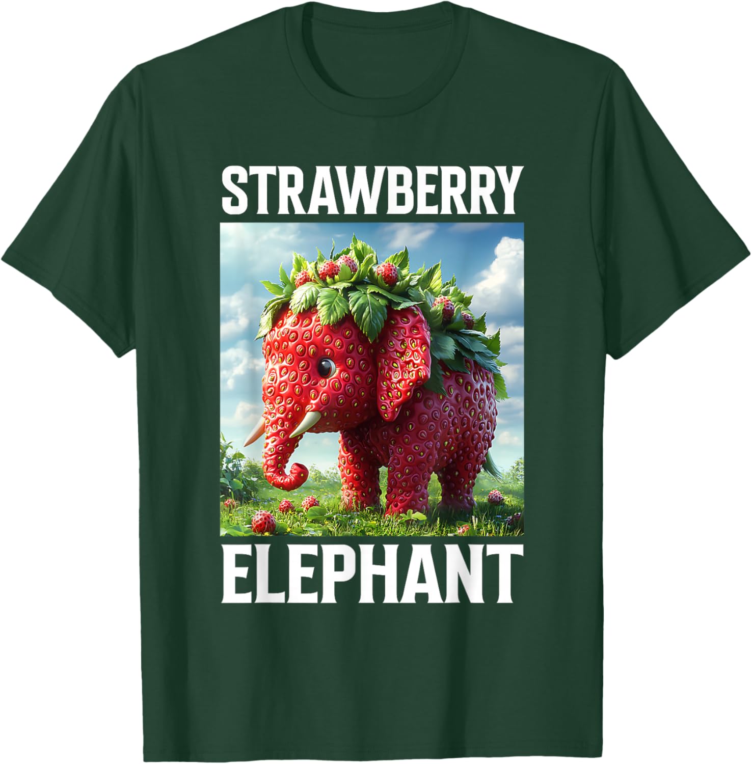 Strawberry Elephant Cute Whimsical Animal Art T-Shirt - T-Shirt | Forest