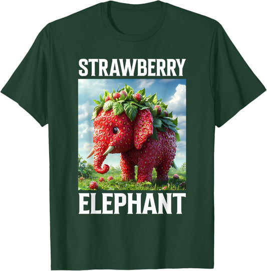 Strawberry Elephant Cute Whimsical Animal Art T-Shirt - T-Shirt | Forest