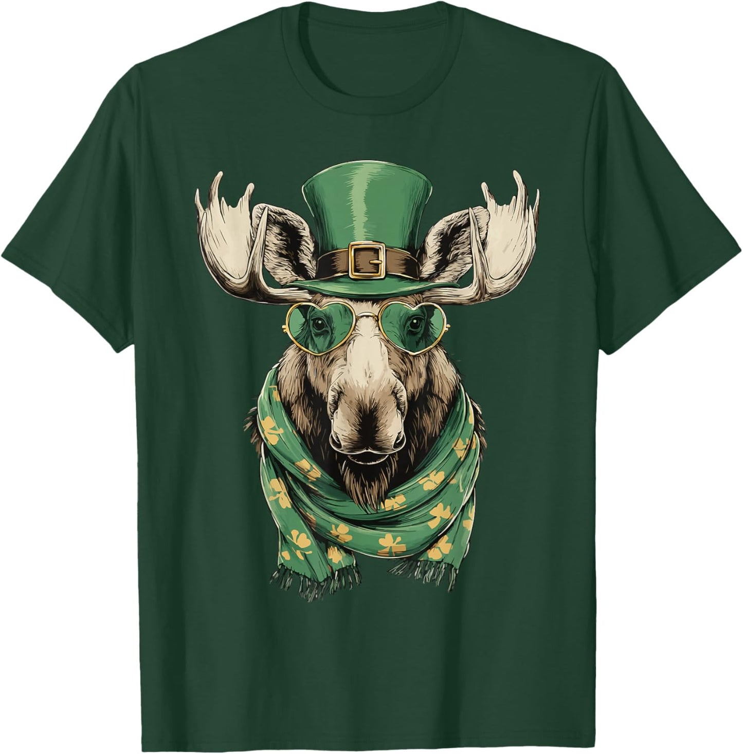 Irish Moose with Hearts Sunglasses Shamrocks St Patricks Day T-Shirt - T-Shirt | Forest