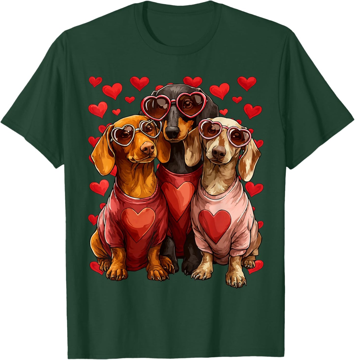 Cute Dachshunds Dogs with Heart Sunglasses Valentines Day T-Shirt - T-Shirt | Forest