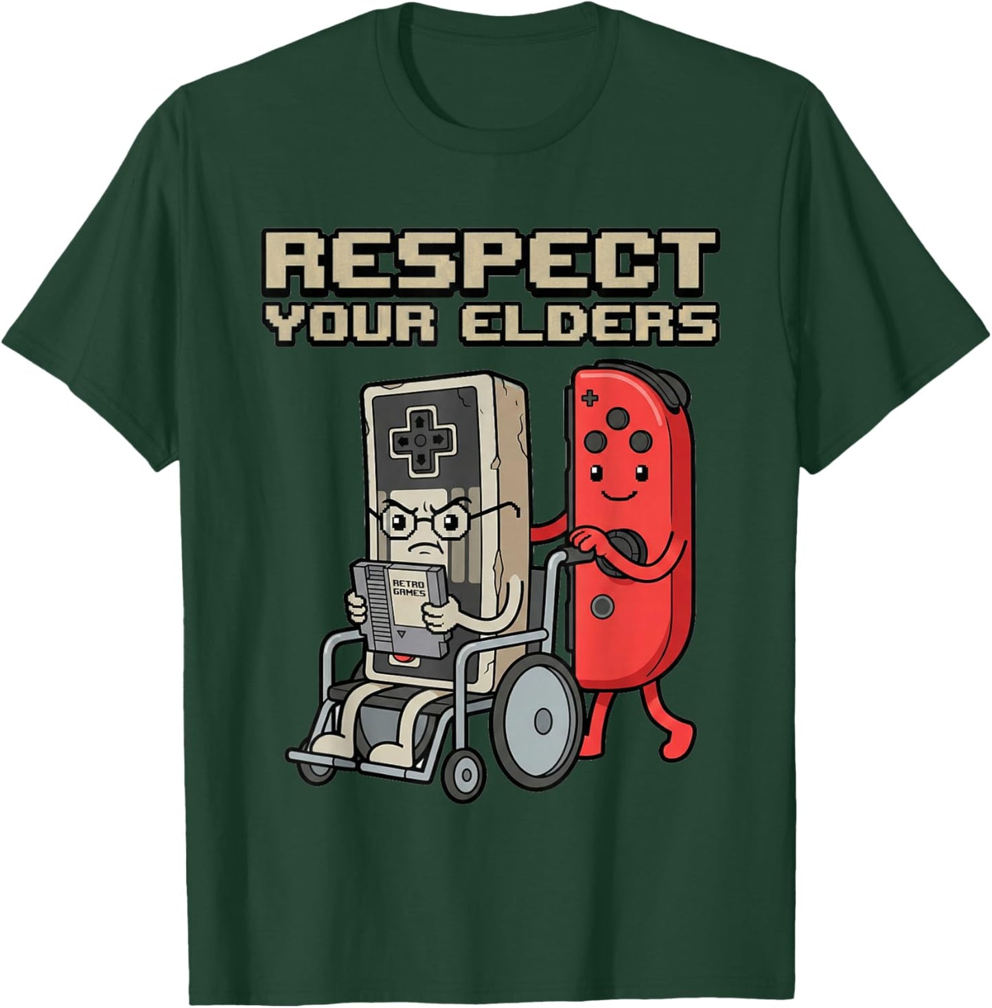 Respect Your Elders Retro Gaming Funny Gamer Controller T-Shirt - T-Shirt | Forest