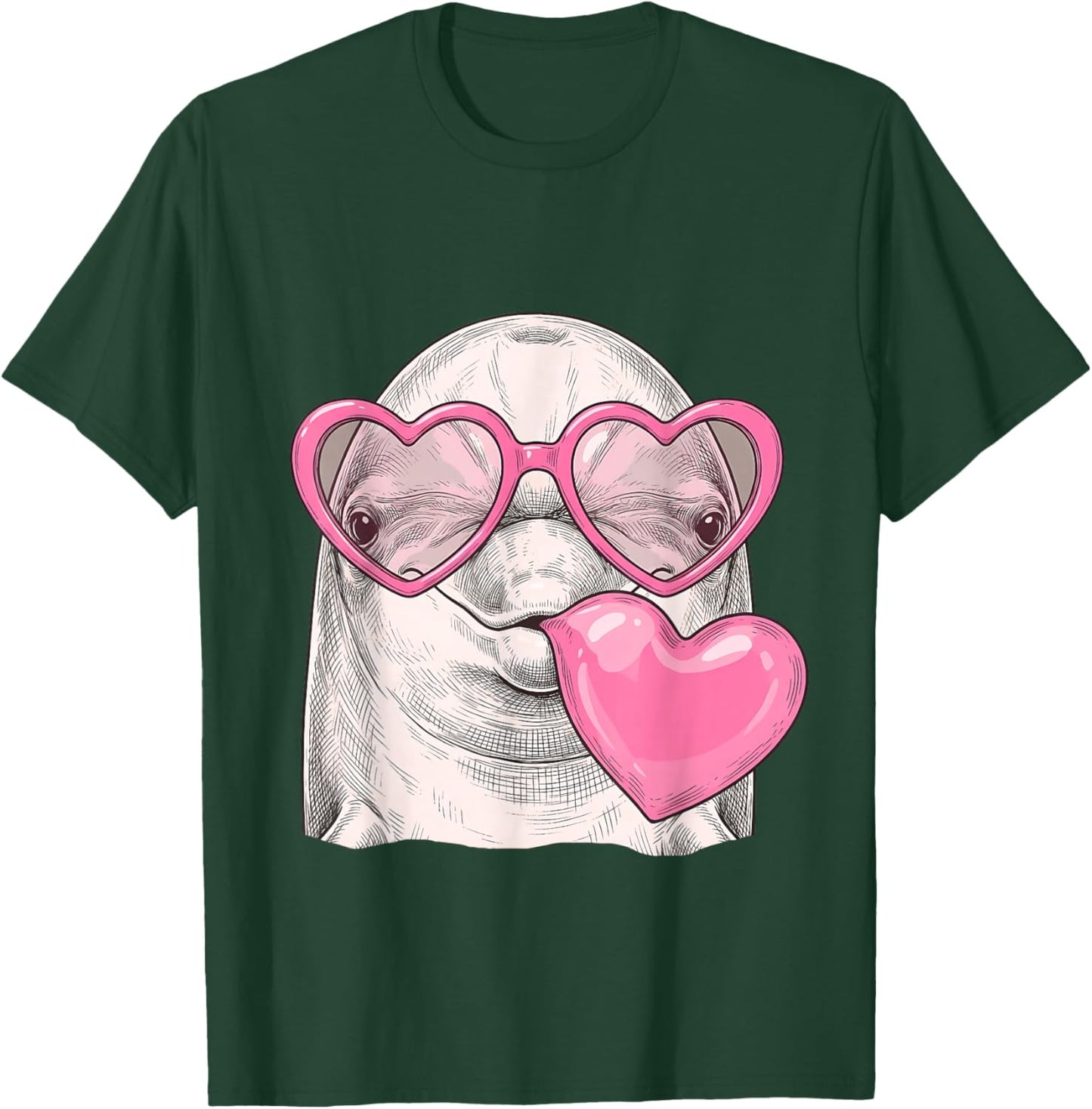Cute Dolphin Blowing Pink Valentine Heart Bubble Gum T-Shirt - T-Shirt | Forest