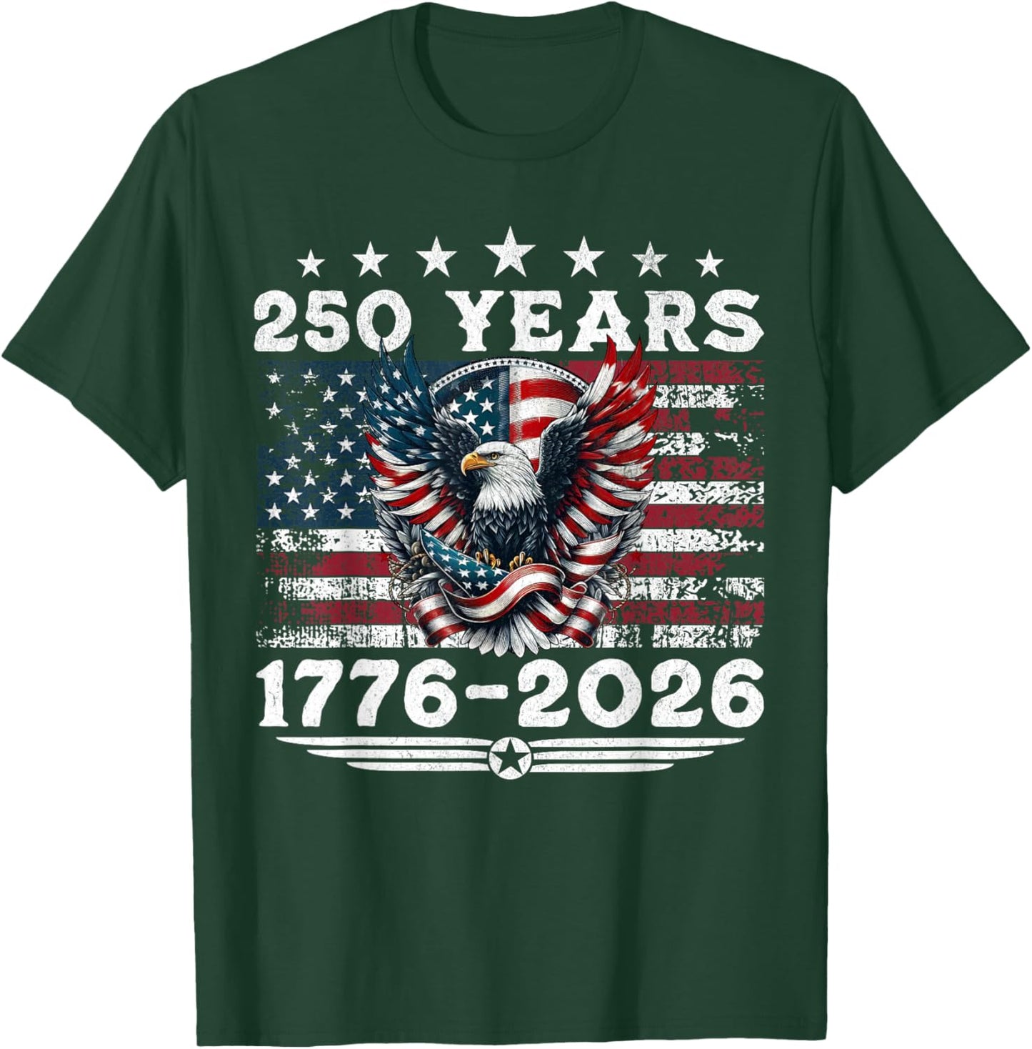 4th of July American Flag Vintage 250 Years 1776 2026 USA T-Shirt - T-Shirt | Forest