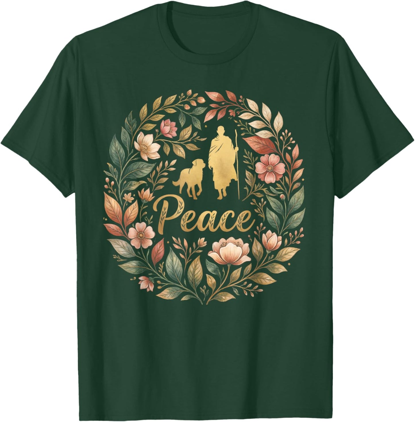 Retro Walk for Peace Monks with Aloka Dog Minimalist Zen Art T-Shirt - T-Shirt | Forest