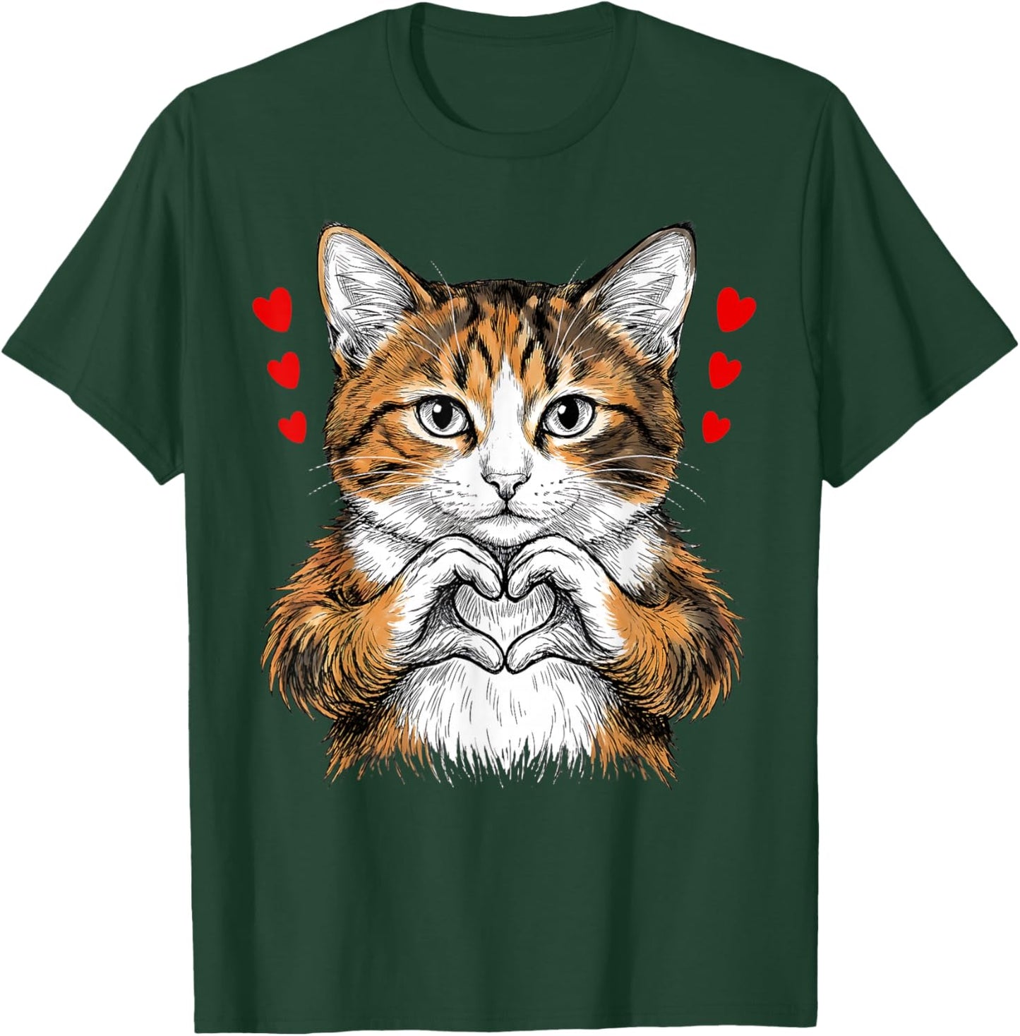 Cat Making Heart Sign Valentine Day Cute Kitten Love Cats T-Shirt - T-Shirt | Forest
