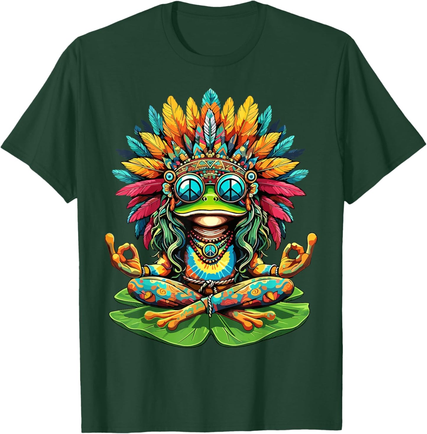 Frog Peace Sign Yoga Meditation Hippie T-Shirt - T-Shirt | Forest