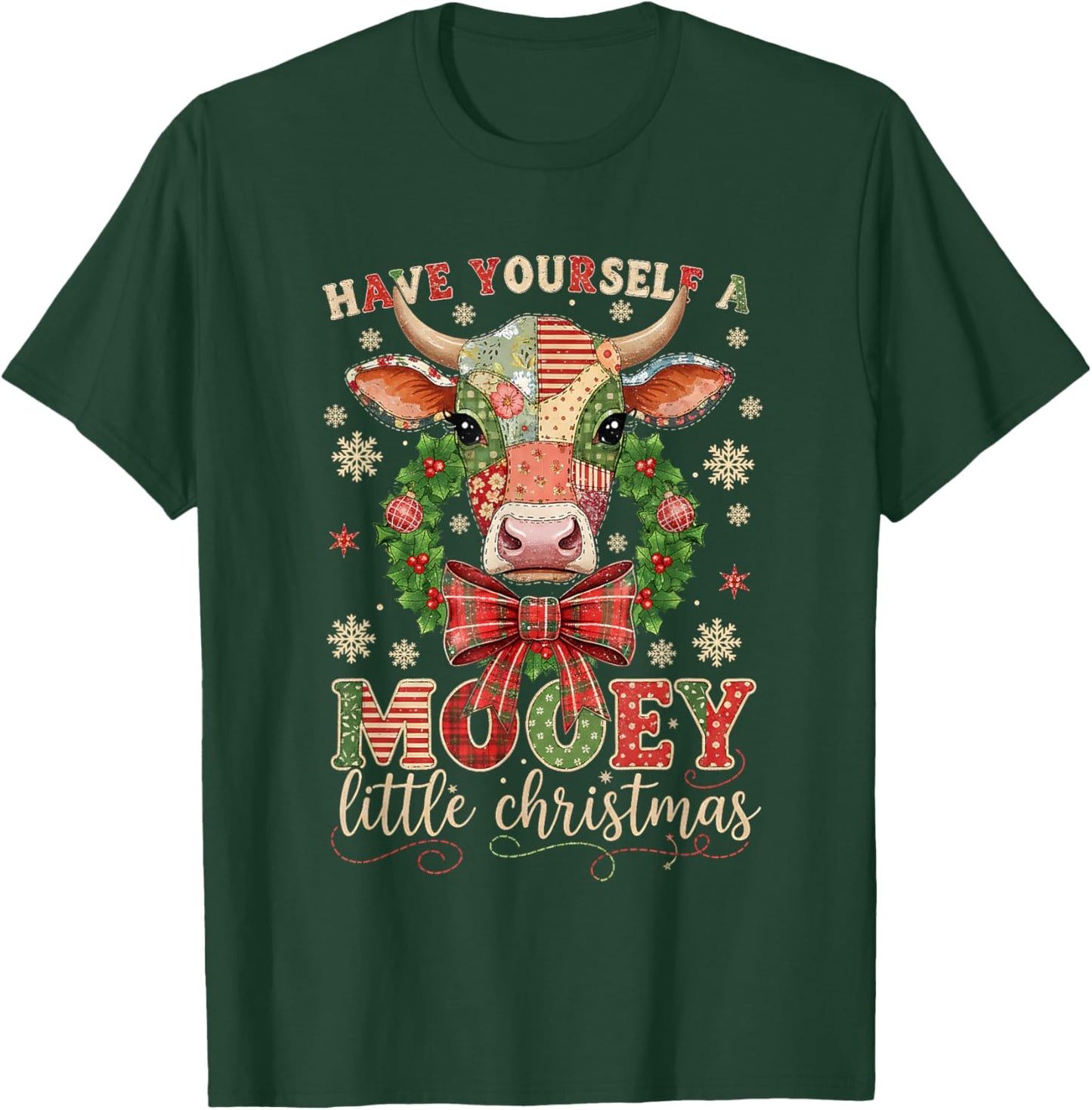 Mooey Little Christmas Cow Holiday Farm Design T-Shirt - T-Shirt | Forest