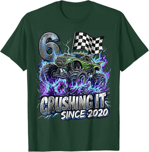 6th Birthday Monster Truck 6 Years Old Boys Kids Born 2020 T-Shirt - T-Shirt | Forest