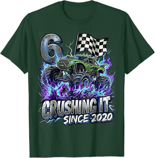 6th Birthday Monster Truck 6 Years Old Boys Kids Born 2020 T-Shirt - T-Shirt | Forest