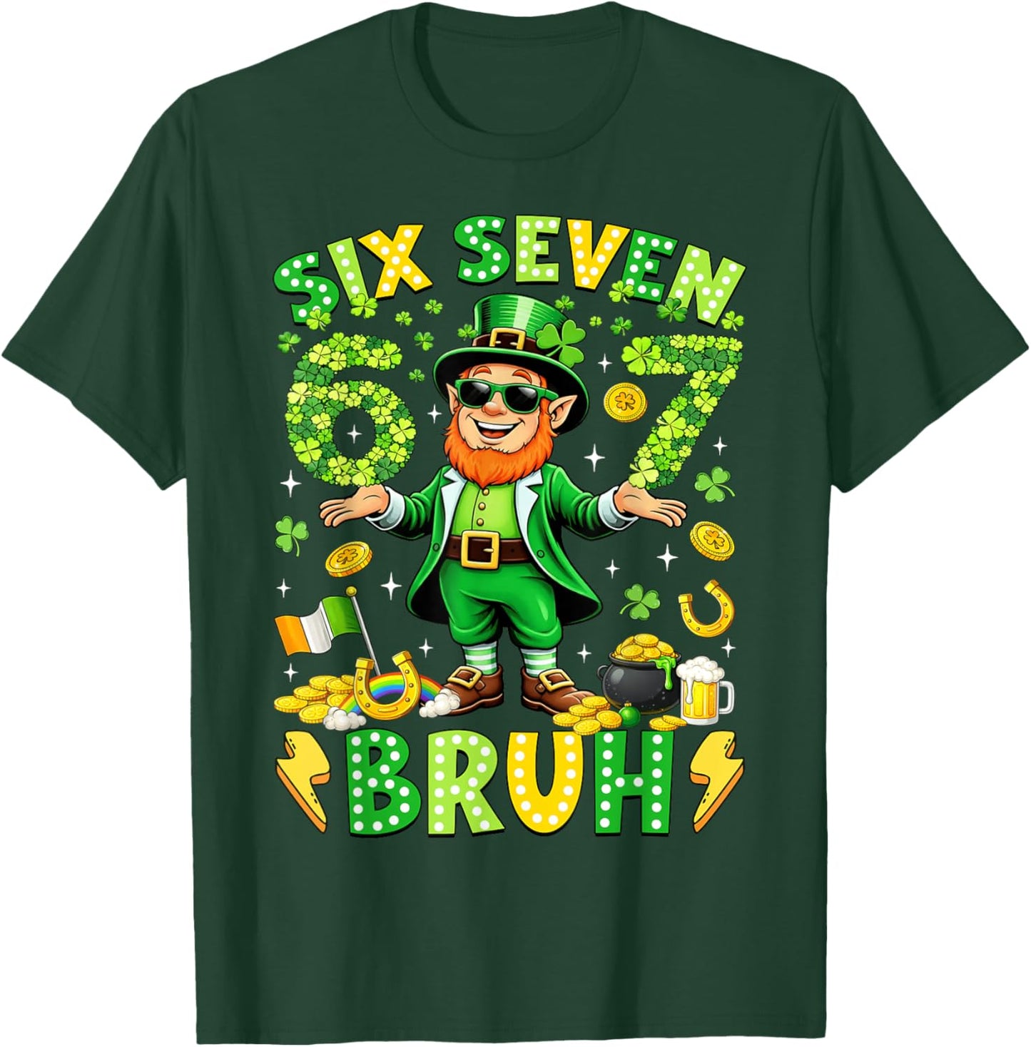 Six Seven Bruh St Patricks Day Leprechaun Meme 6 7 Boys Kids T-Shirt - T-Shirt | Forest