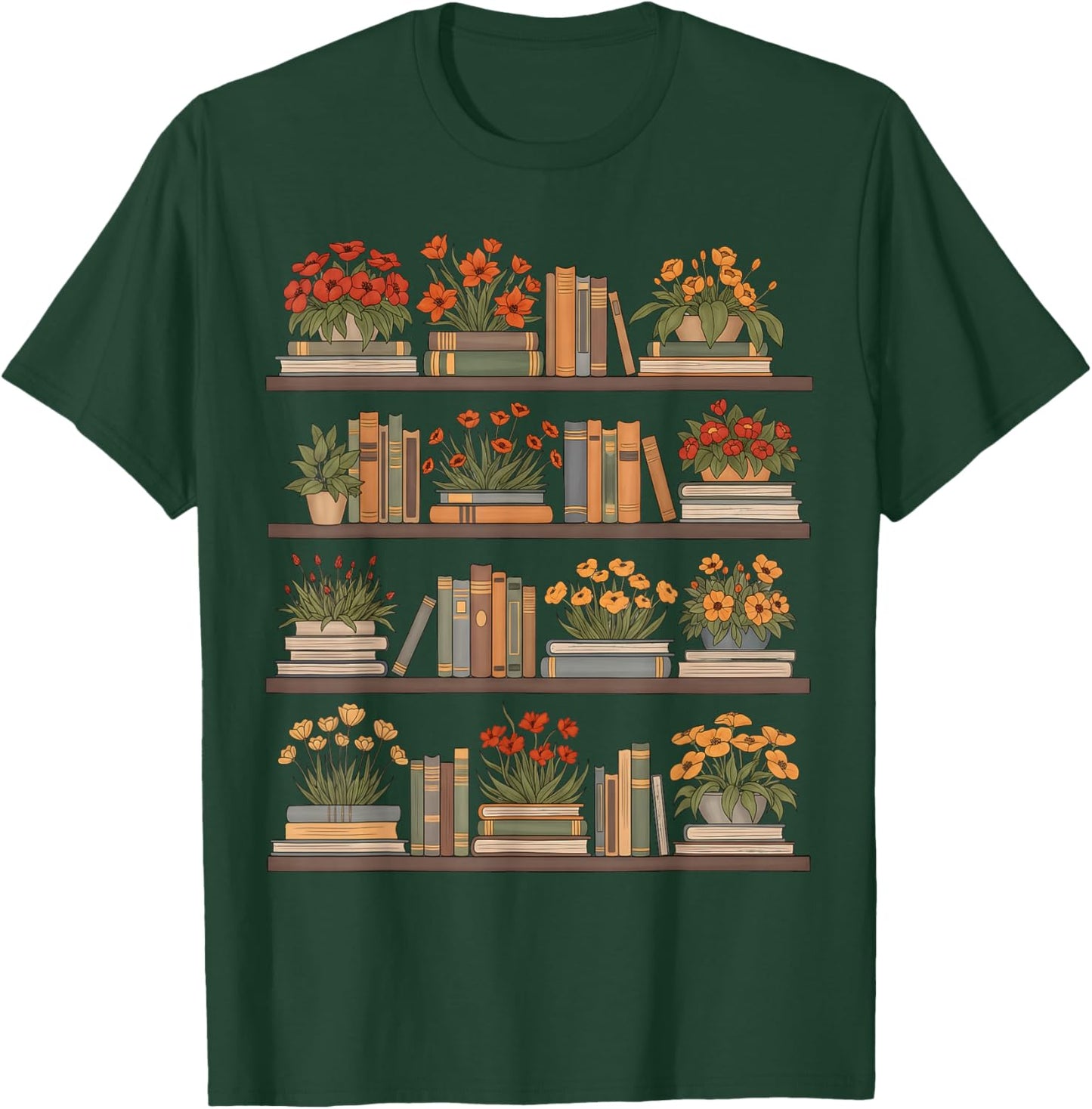 Whimsical Books and Blooms T-Shirt - T-Shirt | Forest