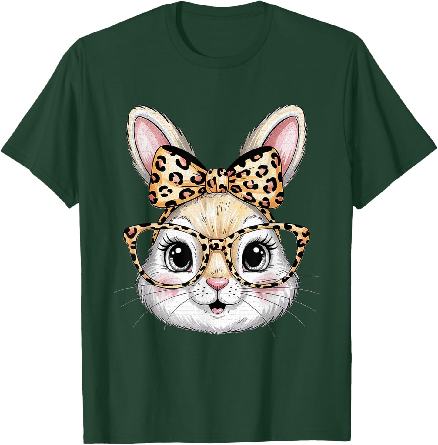 Bunny Face with Glasses Bandana Leopard Rabbit Easter Day T-Shirt - T-Shirt | Forest