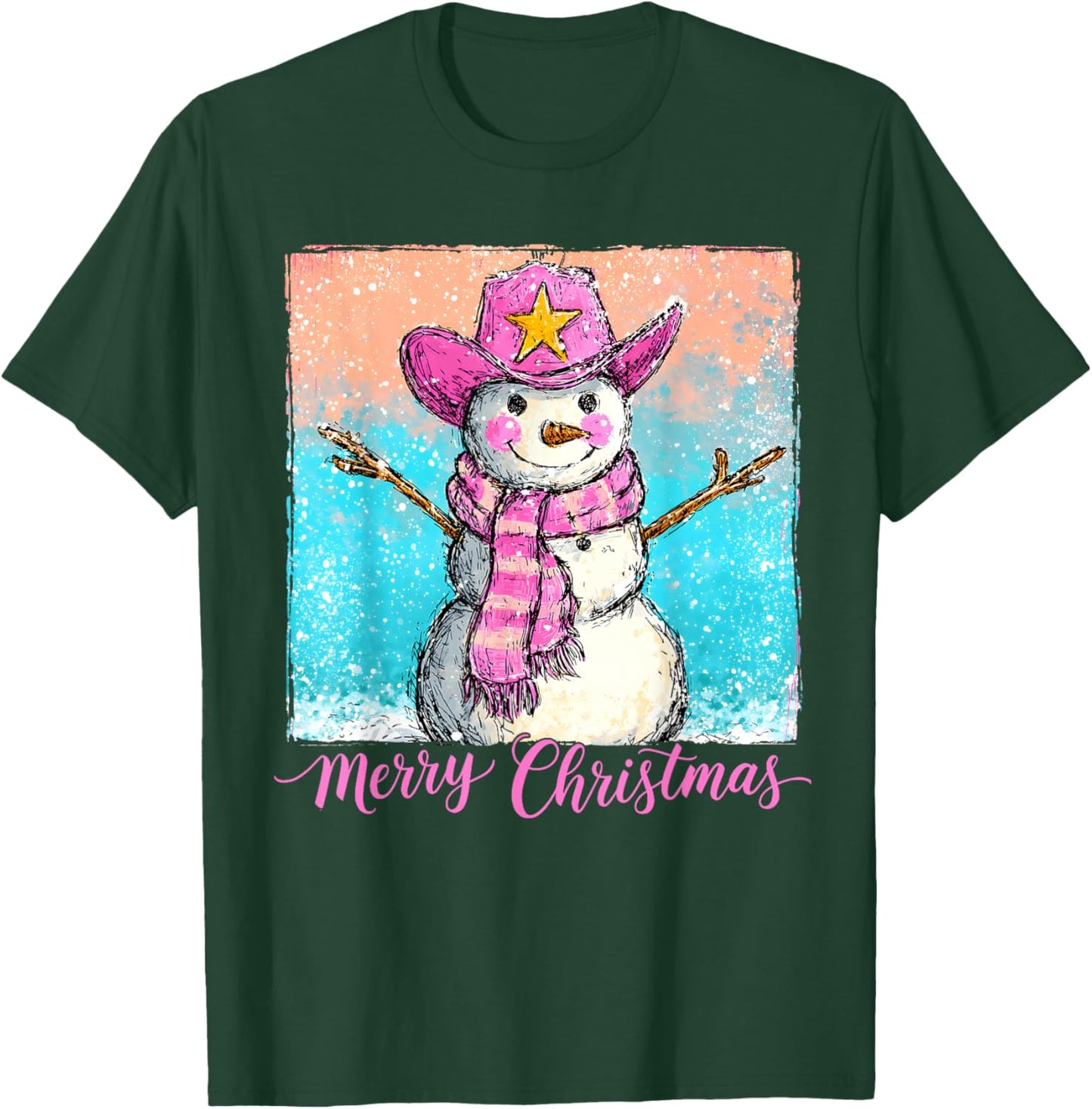 Funny Howdy Cowboy Snowman Western Merry Christmas 2025 T-Shirt - T-Shirt | Forest