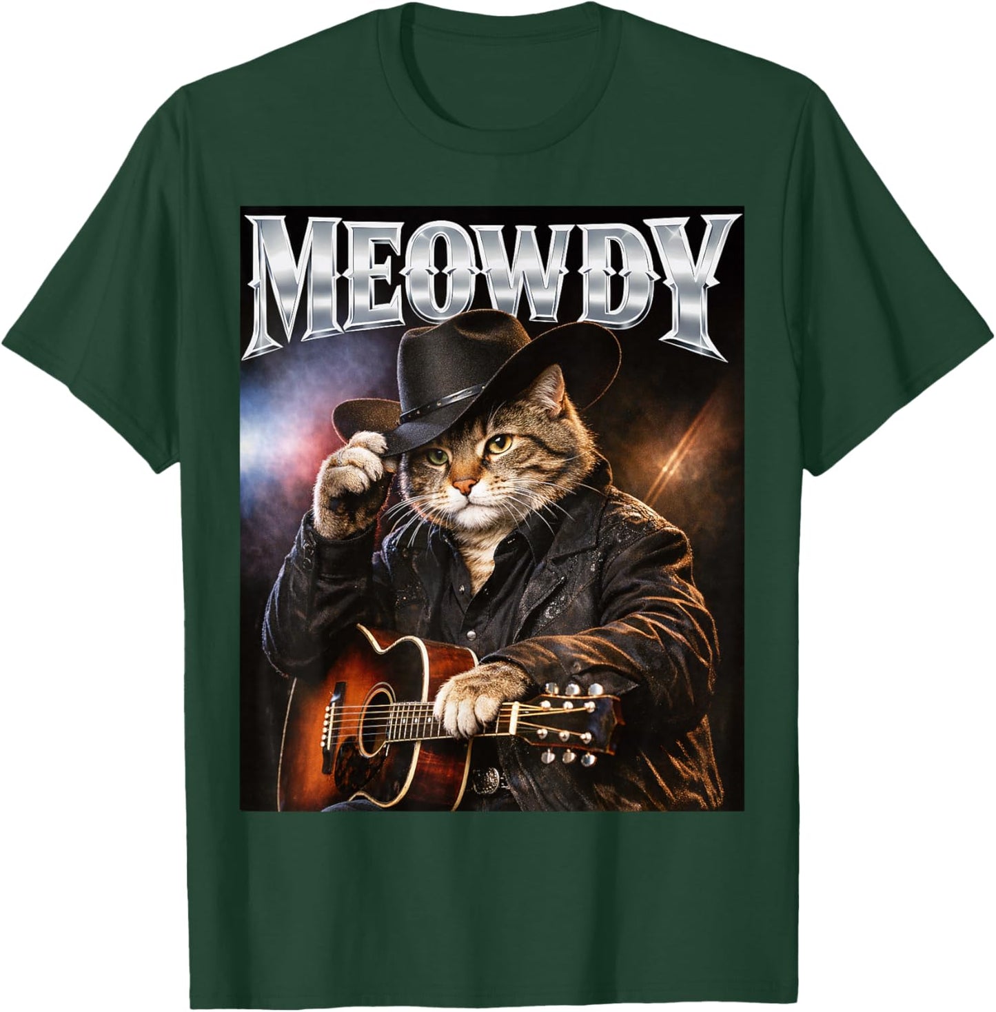 Meowdy Funny Cat Country Singer 80s and 90s Retro T-Shirt - T-Shirt | Forest