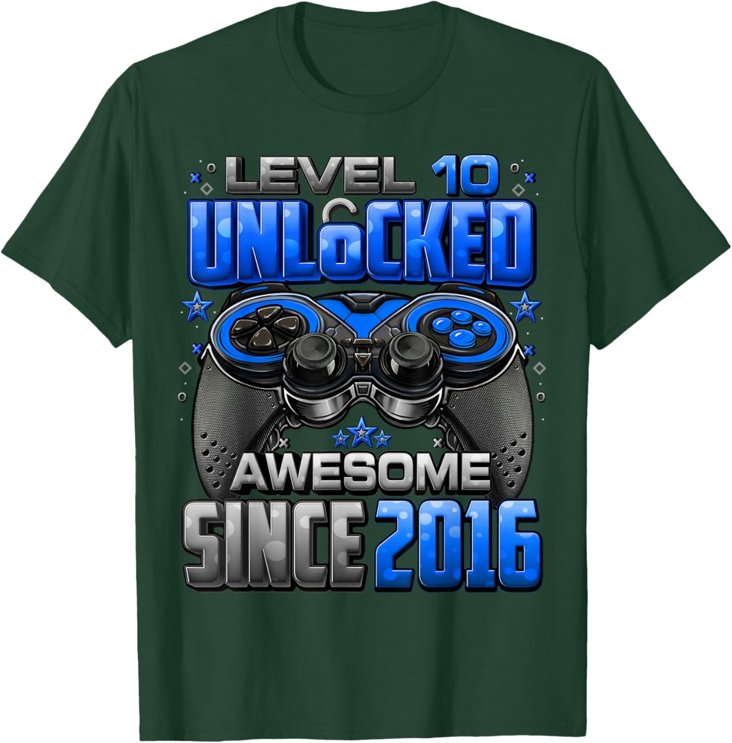 Level 10 Unlocked Awesome Since 2016 10th Birthday Gaming T-Shirt - T-Shirt | Forest