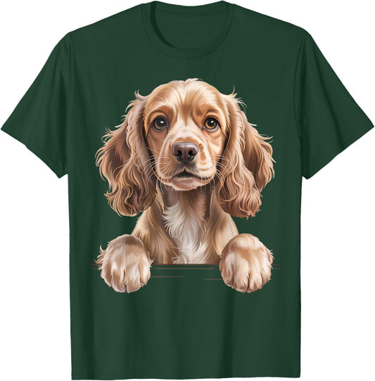 Cocker Spaniel Funny Peeking Floppy Ear Pocket Puppy Dog T-Shirt - T-Shirt | Forest