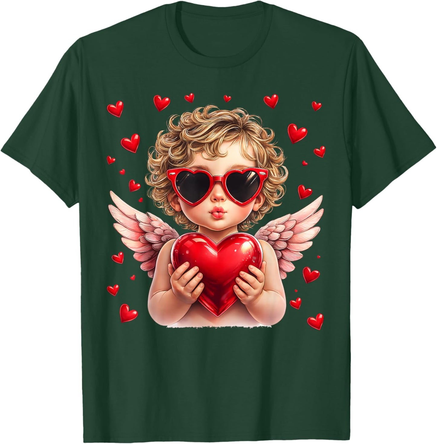 Vintage Cupid Blowing Bubble Gum Heart Sunglasses Valentines T-Shirt - T-Shirt | Forest